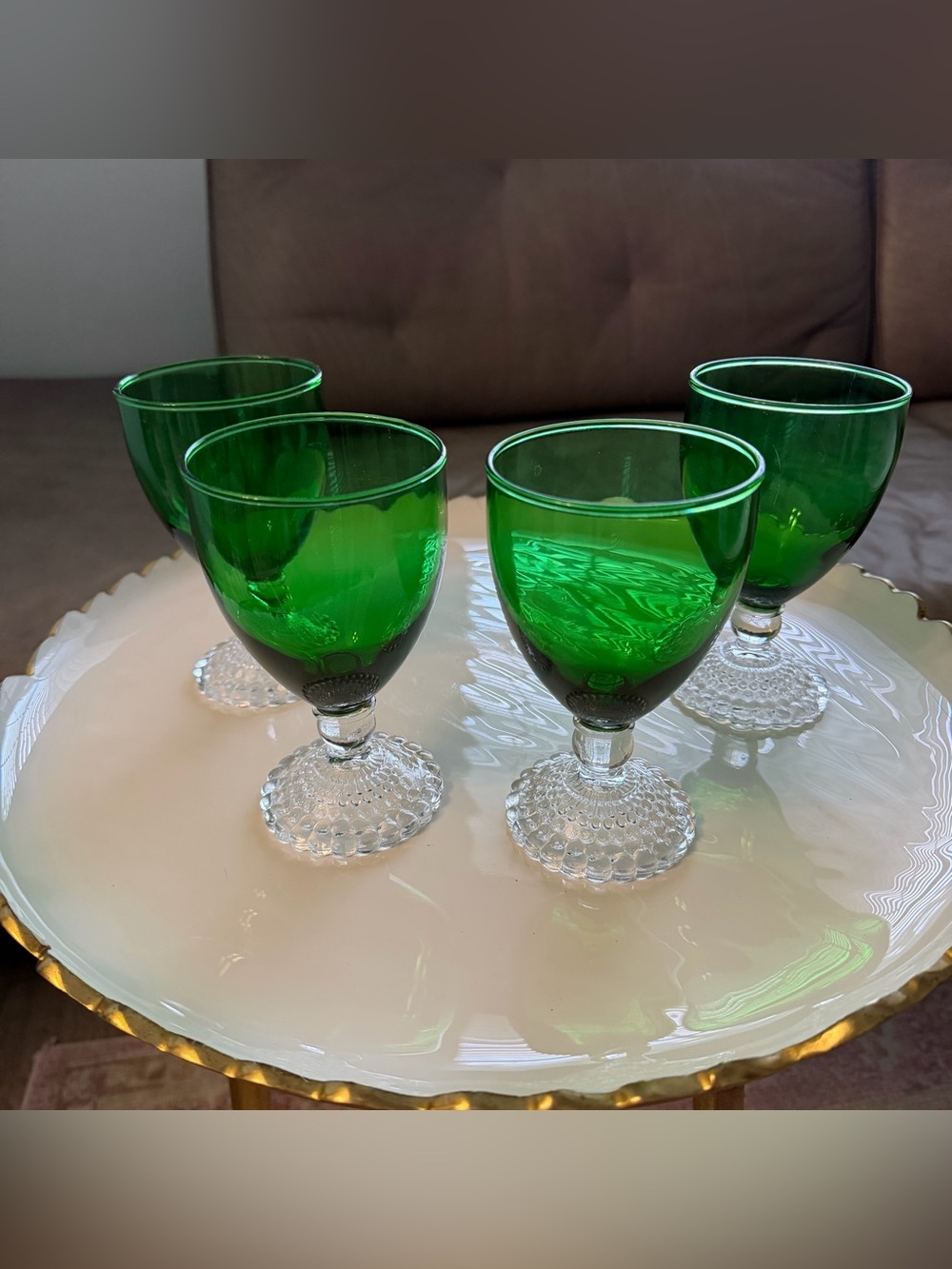 Vintage 1950s Anchor Hocking Burple Green Sherbet Champagne Stems Set of 4